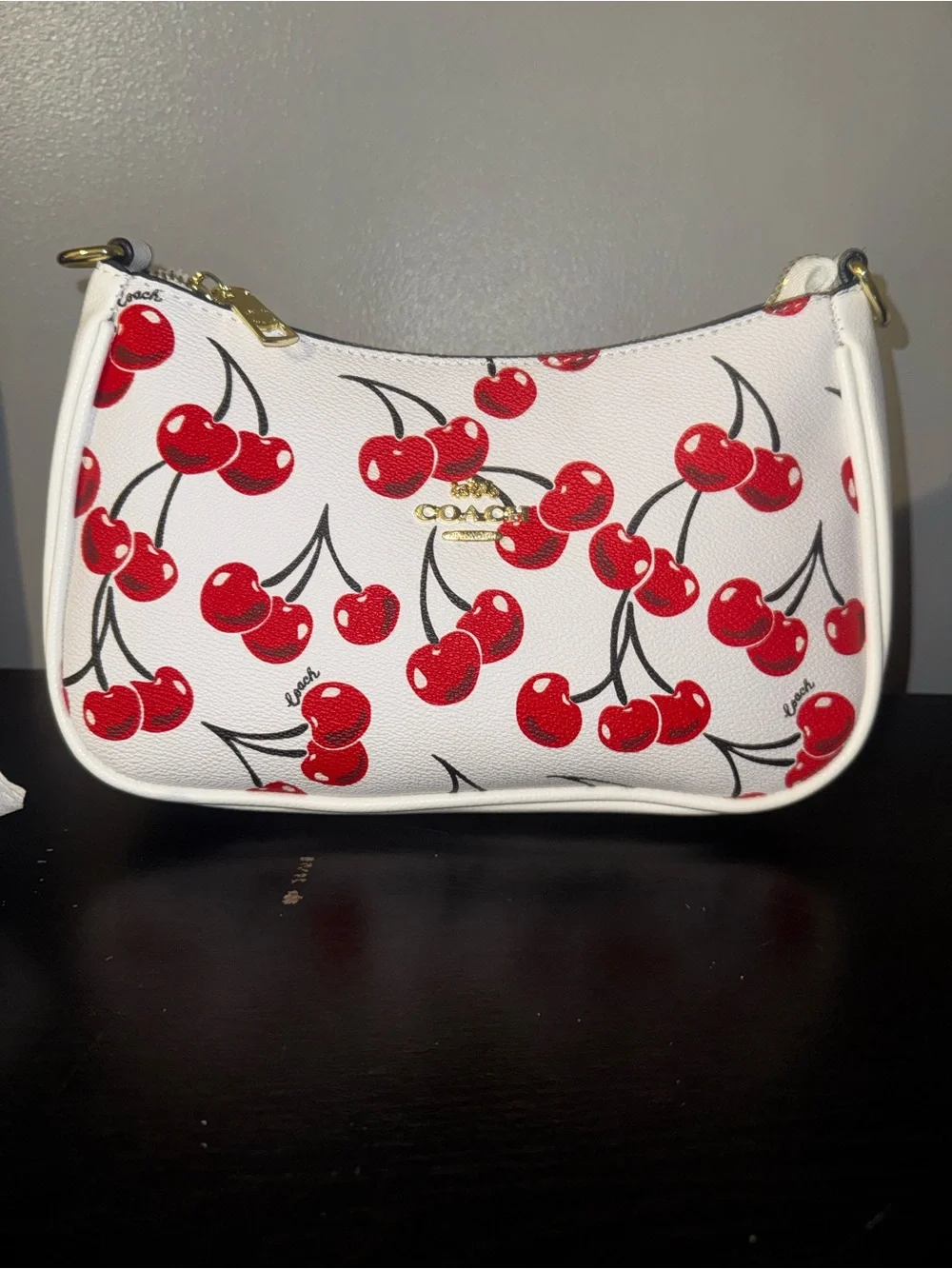 White Cherry Print Crossbody Bag with Coin Pouch